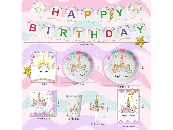 91 PIECE BIRTHDAY SET UNICORN